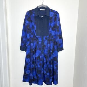 Eshakti Wayward Fancies Long Sleeve Button Up Dress Womens Plus 2X Blue Floral